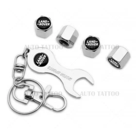 4pcs Hex Land Rover Car Tire Wheels Air Stem Dust Valve Cap Cover + Keychain