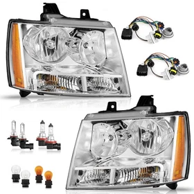 Chrome Headlights For 2007-2014 Chevy Suburban Tahoe Avalanche W/Bulbs L+R Pair Chrome Headlights For 2007-2014 Chevy Suburban Tahoe Avalanche W/Bulbs L+R Pair