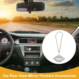 664694296264 X-AUTOHAUX Rear View Mirror Lips Rhinestones Car