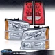 Pair Chrome Housing Headlights & Tail Light Fits 03-06 Chevy Silverado 1500 2500