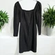 Mercedes Baquero Vintage Black Linen Long Sleeves Square Neck Victorian Dress S