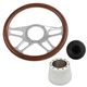 Steering Wheel Kit Walnut Half Wrapped 14" 9-Bolt 4-Spoke Chevy C10 70-87 w/ Pla