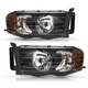 Pair Black Headlights Assembly For 02 03 04 05 Dodge Ram 1500 2500 3500 