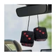 Gasedin 1 Pair Fuzzy Plush Dice for Car Mirror, 3'' Retro Square Black & Red 