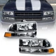 Pair Black/ Amber Headlights Bumper Lamps For 1998-2004 Chevy S10 Pickup Blazer
