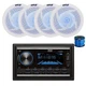 Pyle Double DIN BT Marine Stereo Receiver, 4X 6.5" 240W LED White Speakers,Wire