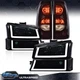 Fit For 2003-07 Chevy Silverado LED DRL Headlights Black Lamps & Tail Lights