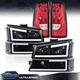 Fit For 03-06 Chevy Silverado LED DRL Clear Corner Headlight + Red Tail Lights
