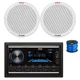 Pyle Double DIN BT Marine Stereo Receiver, 2x 6.5" 400W Speakers (White) w/ Wire