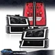 Clear/Black LED DRL Headlight + Red Tail Lights Fit For 03-2006 Chevy Silverado