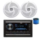 Pyle Double DIN BT Marine Stereo Receiver, 2x 5.25" 180W White Speakers,Wire