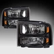 For 2005-2007 Ford F250 F350 F450 F550 Super Duty Black Headlights Lamps Pair