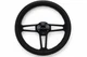 14" 4 Spoke BLACK Steering Wheel Black Grip 6 Hole Chevy Horn Button Muscle