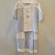Vintage Mercedes Adrienne Co Embroidered Blouse & Skirt Linen 90% White Blue S4