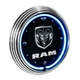 Dodge Ram White Neon Light Up Lighted Garage Wall Clock - Black & Chrome Trim