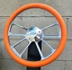 14" Billet 4 Spoke Steering Wheel w/ Orange Vinyl Wrap and Chevy Horn
