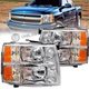 Chrome Headlights For 2007-2014 Chevy Silverado 1500 2500HD 3500HD LH+RH Pairs