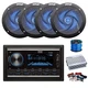 Pyle Double DIN BT Marine Receiver, Amp w/Kit, 4X 5.25" 180W LED Speaker,Wire