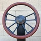 14" Black 4 Spoke Steering Wheel w/ Worn Burgundy Vinyl Wrap and Chevy Horn