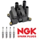 Ignition Coil & 4 NGK Platinum Spark Plug for 2011-2019 Ford Fiesta UF740