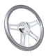 14" 4 Spoke Chrome Steering Wheel Grey Grip 6 Hole Chevy Horn Button Muscle