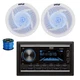 Pyle Double DIN BT Marine Stereo Receiver, 2x 6.5" 240W LED White Speakers,Wire