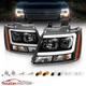 Black LED Tube DRL Headlights Pair For 2007-2014 Chevy Suburban/Tahoe/Avalanche