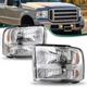 For 2005-2007 Ford F250 F350 F450 F550 Super Duty Chrome Amber Headlights Pair