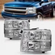 Chrome Headlights For 2007-2014 Chevy Silverado 1500 2500HD 3500HD LH+RH Sets